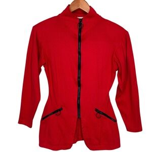 Vintage Energie Red Zip Up Top Zippered Pockets Padded Shoulders Women's Small